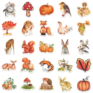 Autumn forest animal stickers for DIY phone and journal decoration, 25 watercolor designs