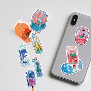 100 cute cartoon drink cup stickers for phone case and laptop decoration in fresh style