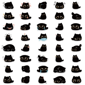 Lot de 35 autocollants mignons de chat noir dessinés à la main pour coques et papeterie