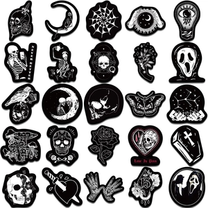 Set of 50 black and white gothic graffiti stickers featuring skull and horror motifs