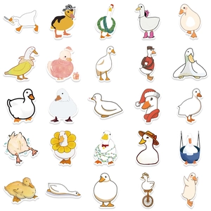 Set of 50 waterproof cartoon duck stickers with various cute poses for laptops and bottles