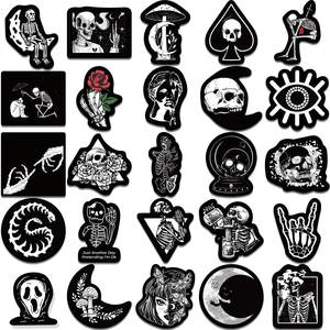 50pcs Gothic black and white aesthetic stickers for laptop car and helmet decoration
