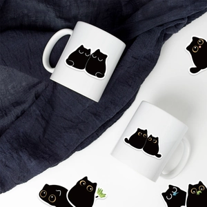 Mugs en céramique avec illustrations de chats noirs et autocollants décoratifs