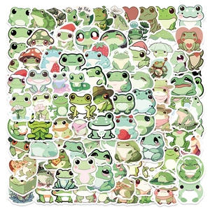 Cute Cartoon Frog Stickers For Kids Student Reward PVC Waterproof Green Animal Decal For Scrapbook Journal Laptop DIY Decoration