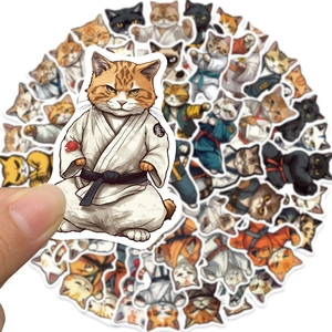 Lot de 50 autocollants de chats kung-fu imperméables pour décoration de PC et mobile