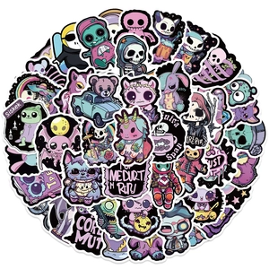 50 pieces of purple creepy-cute gothic stickers with cartoon monsters and spooky animals