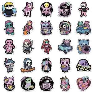 Set of 50 creepy cute purple gothic cartoon stickers for laptops and water bottles