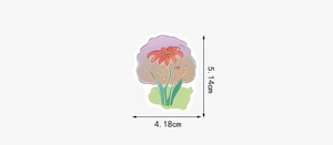 Detailed size measurement of a floral sticker showing 5.14cm height and 4.18cm width