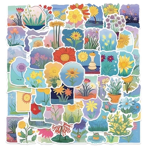 60Pcs Botanical Floral PVC Matte Stickers Hand Drawn Plant Flower Graffiti Decals For Scrapbooking Journaling Home Decor Children Gift