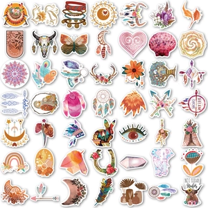 Matrix layout of Boho style waterproof PVC stickers with dreamcatchers and mandalas