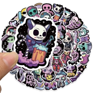 50 pieces purple gothic skeleton stickers for laptops and water bottles in halloween style