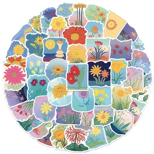 Vibrant set of floral doodle stickers featuring sunflowers and various garden blooms