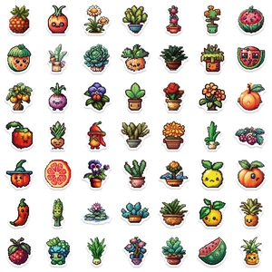 Set of 100 cute pixel art fruit and vegetable stickers for DIY luggage and phone decor