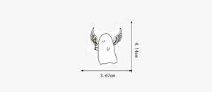 Detailed dimensions of a cute cartoon ghost sticker measuring 4.14cm high and 3.67cm wide