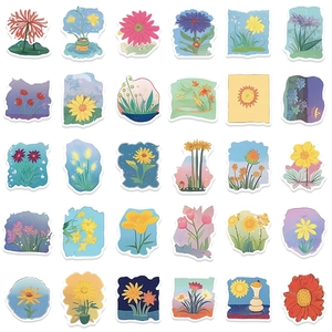 60 pieces of botanical floral stickers with colorful sunflowers and tulips for decoration