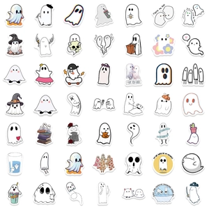 Set of 50 cute cartoon ghost stickers with various creative designs for Halloween decor