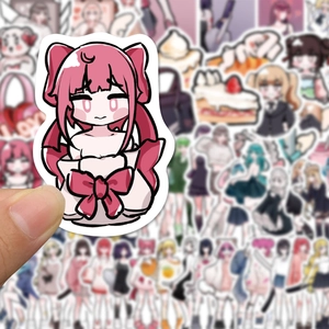 Vue rapprochée d'un autocollant de fille d'anime avec cheveux roses et un nœud