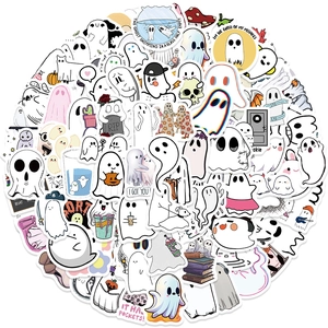 Detailed assortment of cute cartoon ghost stickers for Halloween decoration and crafts