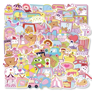 Cartoon Amusement Park Bear Rabbit Carousel Waterproof PVC Stickers For Scrapbooking Journaling Phone Case Decoration Stickers
