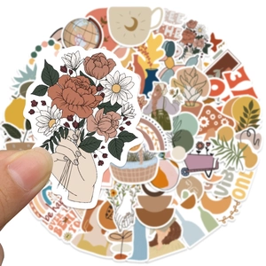 Detail of waterproof BOHO art stickers featuring earthy floral and abstract designs