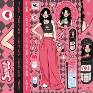 Y2K Mocha Girl sticker set with vintage aesthetic and pink fashion character elements