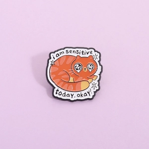 Mignonne Épingle en Émail Chat Rayé Orange I Am Sensitive Today Okay Badge Émotionnel Broche en Alliage de Zinc Cadeau Unisexe