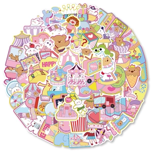 80pcs cute cartoon amusement park stickers featuring bears and carousels for DIY journals