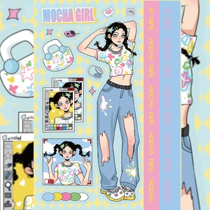 Mocha Girl Y2K style stickers featuring a trendy anime character and fashion accessories