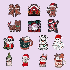 Creative Cartoon Christmas Enamel Pin Brooch Zinc Alloy Santa Claus Gingerbread Man Pug Dog Snowman Festive Badge Jewelry