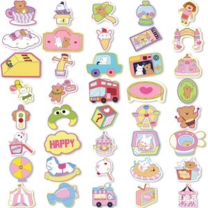 Set of 35 cartoon amusement park bear stickers for scrapbooking and decoration