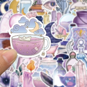 Detailed close-up of a dreamy purple magic moon sticker with waterproof PVC texture