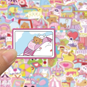 Cute cartoon carousel bear stickers for luggage and scrapbooking decor in a bright set
