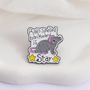 Creative mouse enamel pin with pink ears and star charms featuring funny rat quote