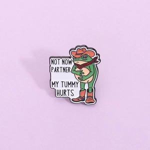 Cowboy Frosch Emaille Pin Lustiger Cartoon Frosch My Tummy Hurts Zinklegierung Brosche Abzeichen Für Kleidung Taschen Schmuck