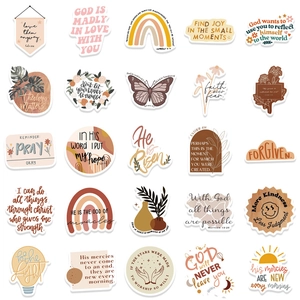 Detail view of 25 boho Christian stickers with Bible verses in soft Morandi colors