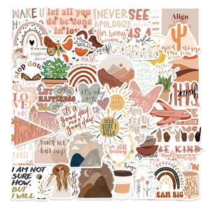 Detailed flat lay of waterproof Boho art stickers with rainbow and floral patterns