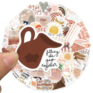 Close-up of a BOHO art style waterproof PVC sticker with filling the gap together quote