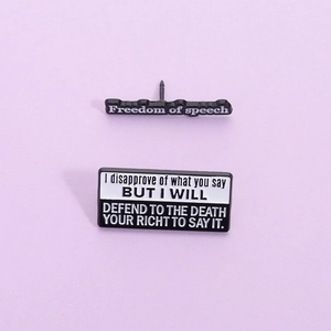Freedom Of Speech Enamel Brooch Pin Minimalist Black White English Phrase Quote Zinc Alloy Lacquered Badge Unisex Clothing Accessory