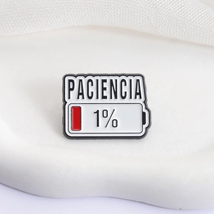 Creative Patience 1% enamel brooch pin with battery low UI design on white stone