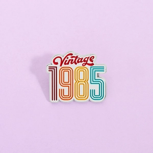 Vintage 1985 Zinc Alloy Enamel Brooch Retro Rainbow Stripes Letter Pin Badge Jewelry For Clothes Backpack Decoration