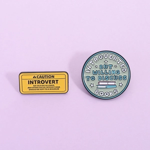 Funny Introvert Enamel Pins Introverted But Willing To Discuss Books Caution Sign Zinc Alloy Cartoon Metal Brooch For Clothing Bags