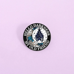 Gothic Bat Moon Enamel Brooch Hello Darkness My Old Friend Zinc Alloy Pin Badges For Halloween Gift Unisex Jewelry