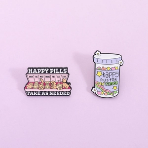 Cartoon Happy Pills Enamel Pin Cute Puppy Medicine Bottle Alloy Brooch Healing Jewelry Badge For Backpack Clothes Accessory