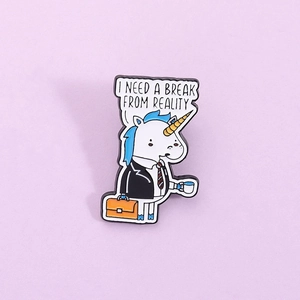 Cartoon Business Unicorn Enamel Brooch I Need A Break From Reality Zinc Alloy Pin Badge For Clothes Bags Office Jewelry Gift