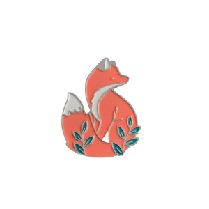 Creative orange cartoon fox alloy enamel brooch with white tail tip and green leaves