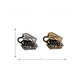 Detailed view of punk cat in box alloy brooch with moon design and product dimensions