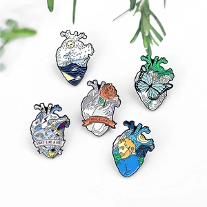 Broche Cœur Anatomique En Alliage Émail Créatif Van Gogh Nuit Étoilée Rose Papillon Baleine Art Pin Bijoux Cadeau Pour Femme