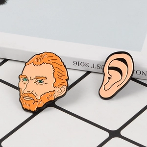 Artistic Van Gogh and ear enamel pin set for denim jackets and accessories
