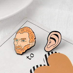 Cartoon Vincent Van Gogh enamel pins with ear badge on white card packaging set
