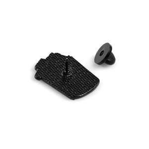Black enamel animal pin with textured metal back and secure rubber clutch fastening